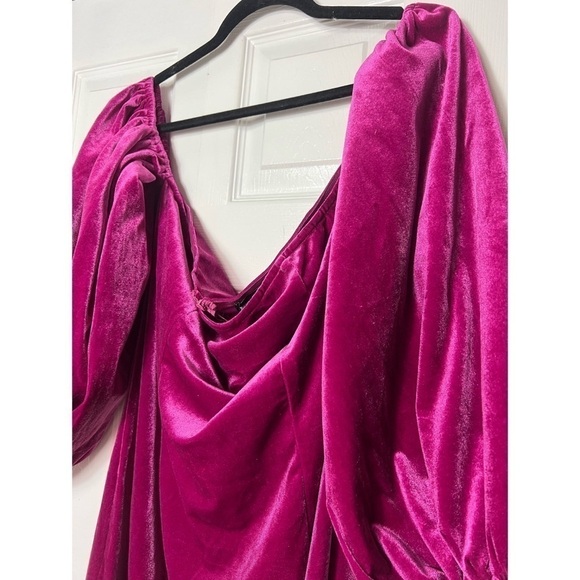 Pretty Little Thing Fuchsia Pink Velvet Puff Sleeve Bodycon Mini Dress XL 14 - Picture 6 of 7